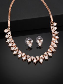 Estele - Rose Gold Plated Glamorous Necklace Set with White Austrian Crystals for Women