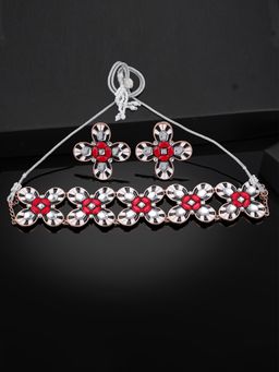 Estele - Rose Gold Plated Flower Designer Necklace Set with Multi-Color Stones for Women