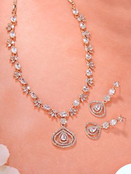 Estele - Rose Gold Plated CZ Sparkling Drop Designer Necklace Set with Crystals for Women