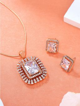 Estele - Rose Gold Plated CZ Shinning Square Designer Pendant Set with White Stones for Women