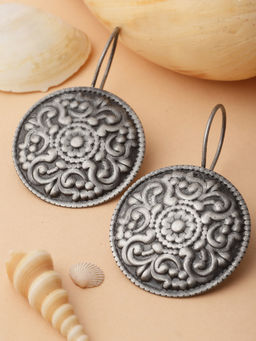 PANASH - Silver-Plated Circular-Shaped Handcrafted Drop Earrings