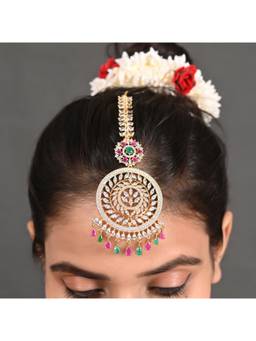 Ratnavali Jewels - Gold Plated CZ AD Studded Multi Drop Maang Tikka