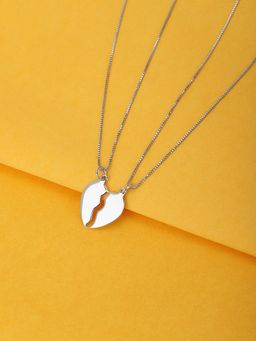 Carlton London - 925 Sterling Silver Rhodium Plated Broken Heart Necklace with 2 Chain