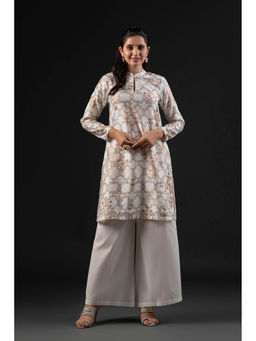 Biba - Rohit Bal Off White Cotton Silk Straight Printed Palazzo Suit (Set of 2)