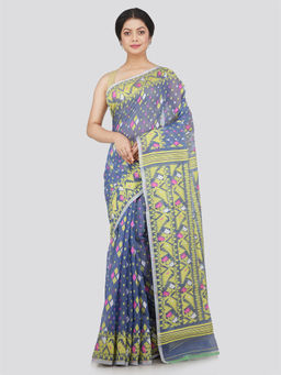PinkLoom - Womens Soft Cotton Jamdani Saree without Blouse -Blue