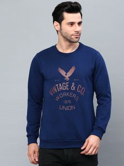 RIGO - Men Blue Printed Fleece Sweatshirt