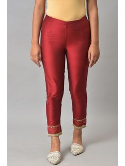 W - Red Solid Slim Pant