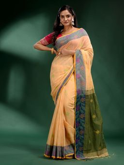 CHARUKRITI - Light Yellow Tissue Handwoven Soft Saree with Unstitched Blouse