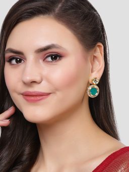 Karatcart - Gold Plated Handcrafted Green Polki Kundan Drop Earrings for Women