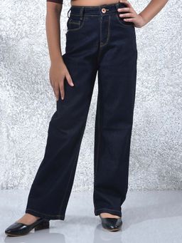 CRIMSOUNE CLUB - Girl's Navy Blue Wide-Leg Jeans