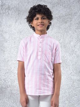 CRIMSOUNE CLUB - Boy's Pink Vertical Stripes 100% Cotton Kurta