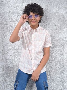 CRIMSOUNE CLUB - Boy's Peach Floral Print 100% Cotton Shirt