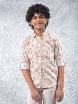 CRIMSOUNE CLUB - Boy's Brown Floral Print 100% Cotton Shirt