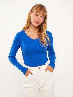 LC WAIKIKI - V Neck Straight Long Sleeve Cotton Womens T-Shirt