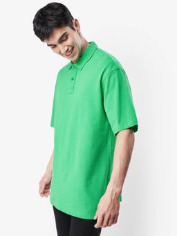 Bewakoof - Mens Green Solid/plain Oversized T-shirt