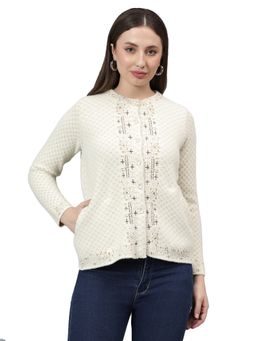 Cantabil - Self Design Ivory Full Sleeves Women Casual Sweater