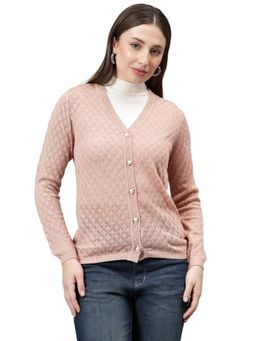 Cantabil - Self Design Dusty Pink Full Sleeves Women Casual Sweater