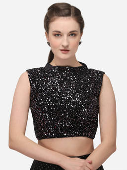 Amrutam Fab - Womens Silver Velvet Stiched Blouse With Collar Neck