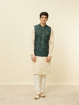 Manyavar - Mens Green Blended Viscose Printed Jacket