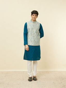 Manyavar - Mens Blue Brocade Printed Jacket