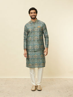 Manyavar - Mens Green Art Silk Printed Jacket
