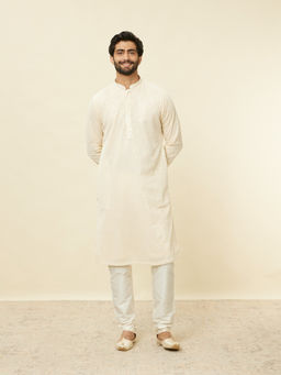 Manyavar - Mens Cream Georgette Embroidered Kurta Pyjama (Set of 2)