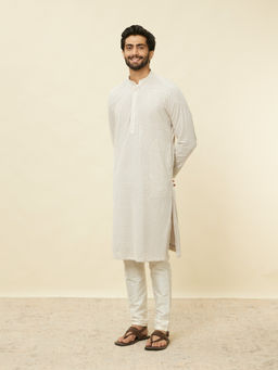 Manyavar - Mens Grey Georgette Embroidered Kurta Pyjama (Set of 2)