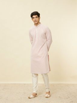 Manyavar - Mens Pink Georgette Embroidered Kurta Pyjama (Set of 2)