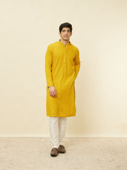 Manyavar - Mens Mustard Viscose Chikankari Kurta Pyjama (Set of 2)