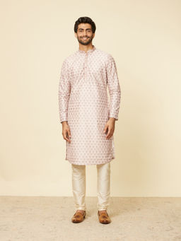 Manyavar - Mens Pink Art Silk Printed Kurta Pyjama (Set of 2)