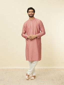 Manyavar - Mens Pink Blended Viscose Embroidered Kurta Pyjama (Set of 2)