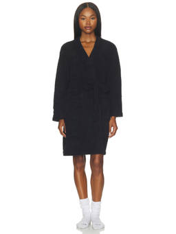 Barefoot Dreams - Cozychic Women's Plush Tie-Waist Pocket Robe Black