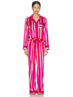 BEACH RIOT - Livy & Connie Women's Satin Striped Button-Down Pajama Set Pink