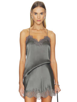 CAMI NYC - Racer Women's Lace Trim Silk Camisole Grey