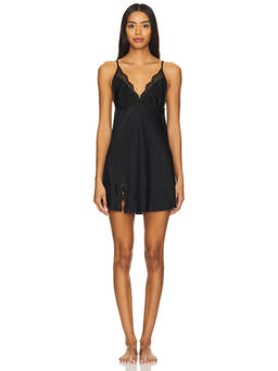Flora Nikrooz - Sueded Charm Women's Lace Trim Adjustable Strap Slip Black