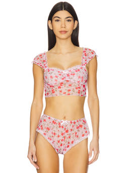 For Love & Lemons - Lottie Women's Floral Mesh Sweetheart Sleep Top Pink