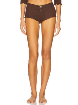 For Love & Lemons - Elliana Women's Rosette Scallop Trim Sleep Short Brown