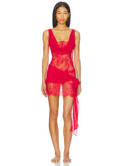 For Love & Lemons - Sonja Women's Lace Boned Bust Slip Dress Red