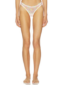 For Love & Lemons - Hibiscus Women's Floral Embroidered Mesh Thong Panty Pink