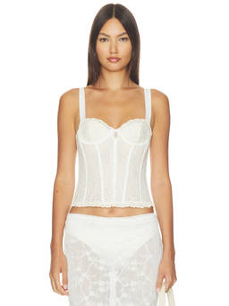 For Love & Lemons - Eyelet Rose Women's Underwired Lace-Up Bustier Off White