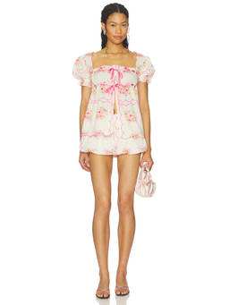 For Love & Lemons - Scarlett Women's Floral Voile Back Tie Babydoll Set Cream