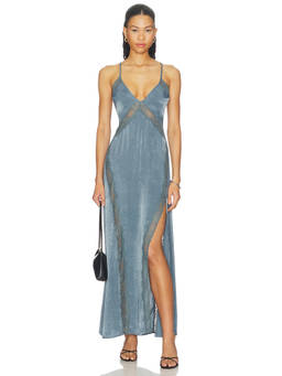 Free People - X Intimately Women's Lace Trim V-Neck Maxi Slip Blue
