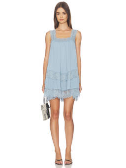Free People - Intimately Women's Lace Trim Satin Plisse Nightdress Blue