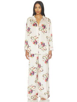 Free People - Dreamy Days Women's Satin Floral Pajama Set Off White