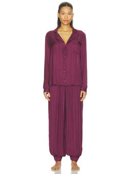 Free People - X Intimately Women's Satin Button-Front Pajama Set Maroon