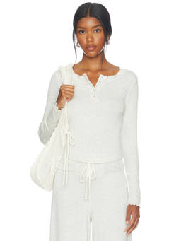 Free People - Dream State Women's Soft Modal Button Henley Sleep Top Off White