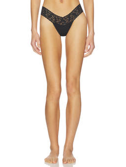 Hanky Panky - Supima Cotton Women's Lace Trim Low Rise Thong Black