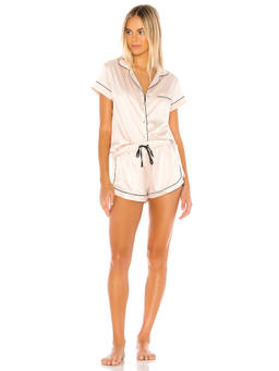 homebodii - Grace Women's Satin Contrast Piping Pajama Set Pink