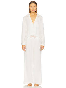 homebodii - Tencel Female Button-Front Collared Pajama Set White
