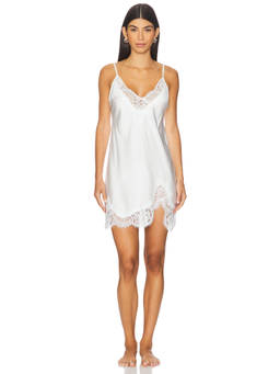 homebodii - Sian Women's Lace Trim Adjustable Strap Satin Chemise White